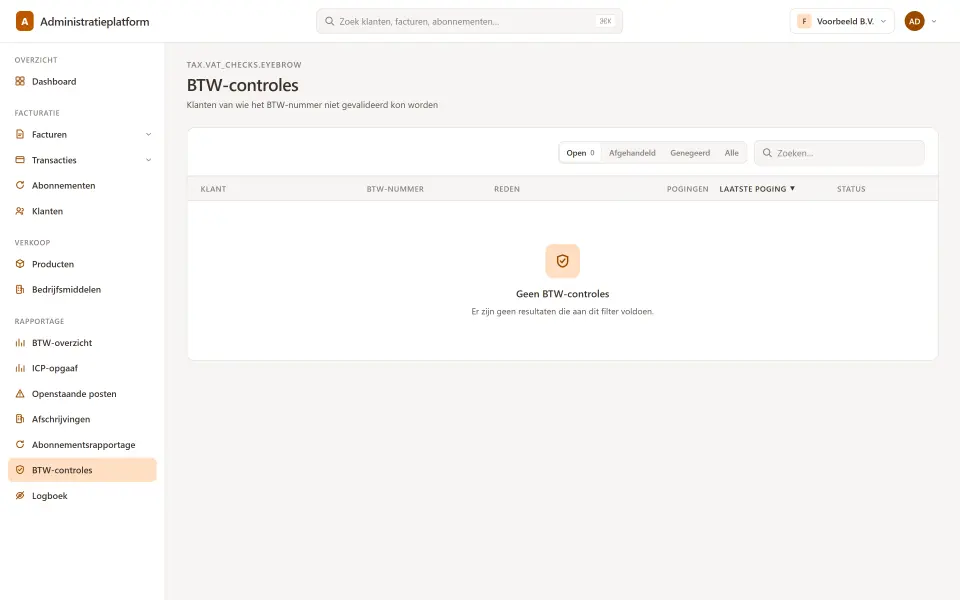 De werklijst met openstaande btw-controles