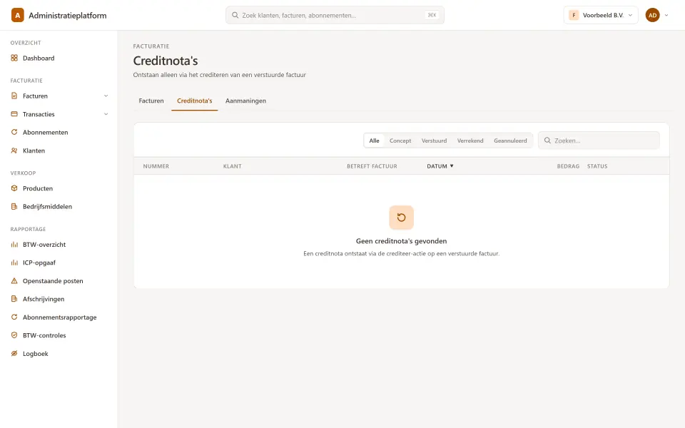Overzicht van creditnota’s