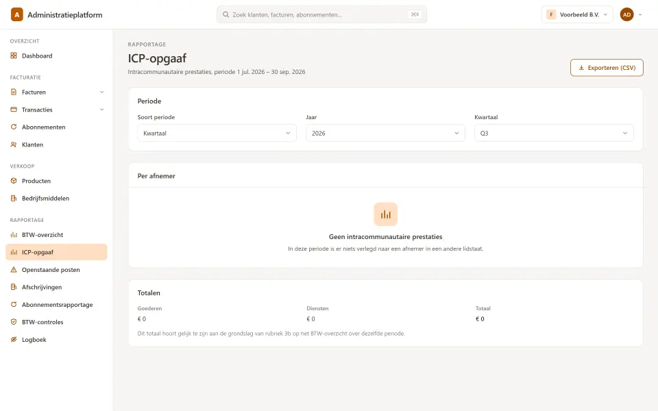 De ICP-opgaaf per btw-nummer, goederen en diensten gesplitst