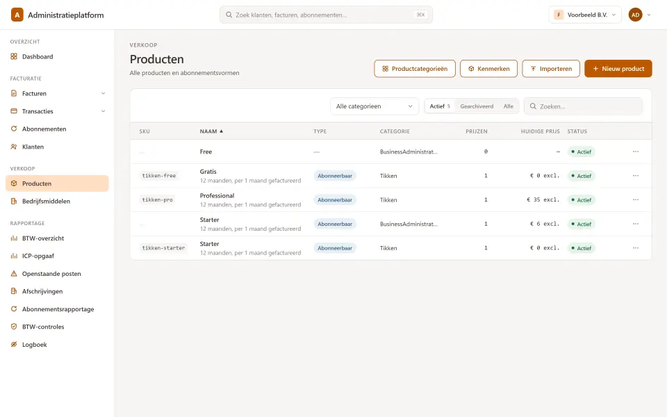 De productcatalogus