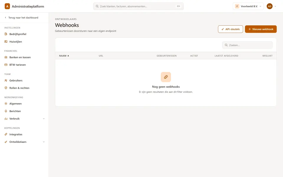 Endpoints met hun gebeurtenissen
